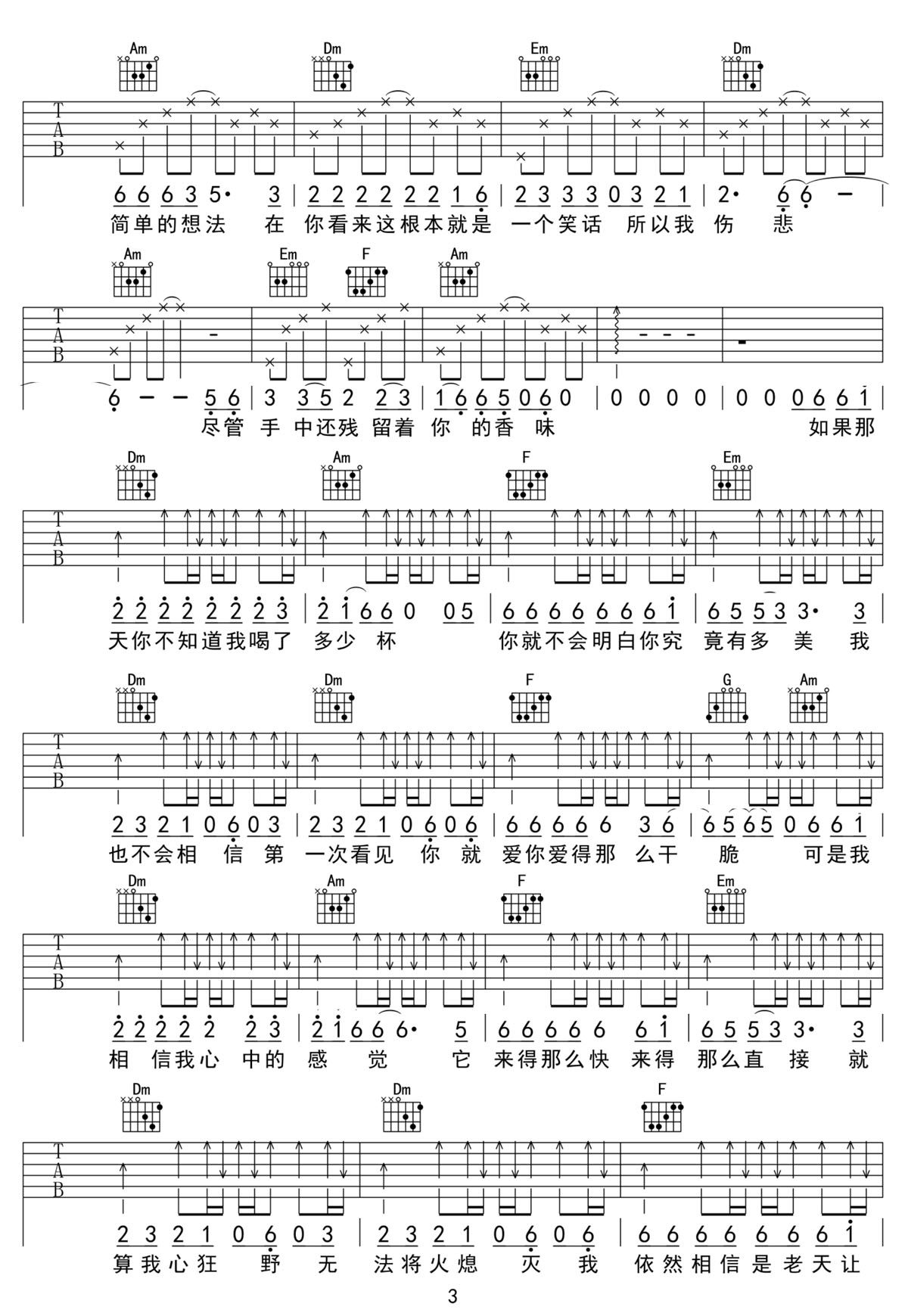 沖動(dòng)的懲罰吉他譜_刀郎_C調(diào)和弦彈唱譜_老歌新編_圖譜3