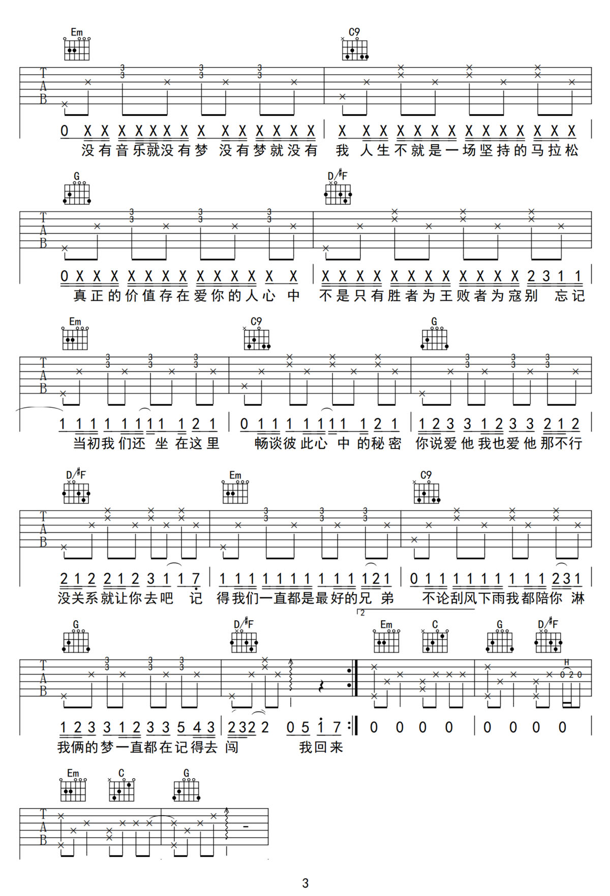我回來了吉他譜_南拳媽媽_G調和弦彈唱譜_完美帶前奏_圖譜3