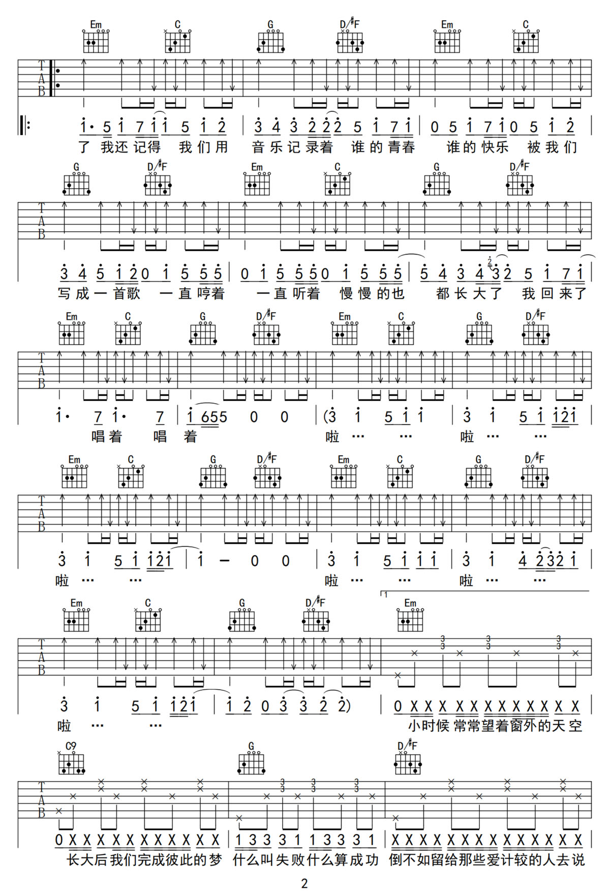 我回來了吉他譜_南拳媽媽_G調和弦彈唱譜_完美帶前奏_圖譜2