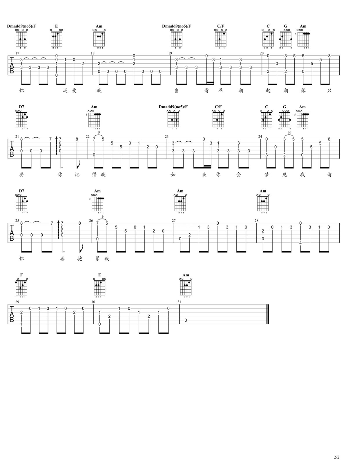 盛夏的果實吉他譜_莫文蔚_C調指彈/獨奏譜_高清重制版_圖譜2