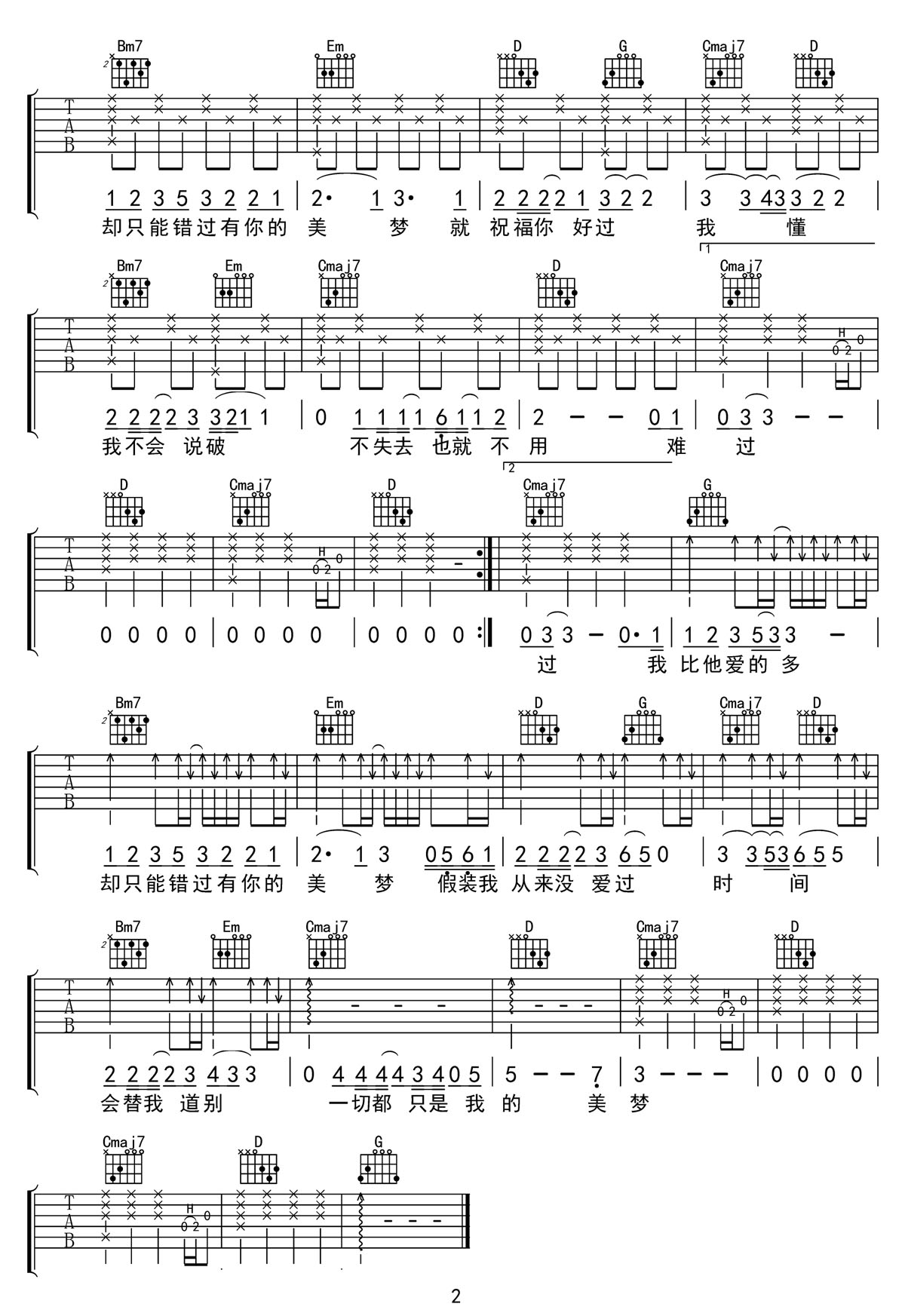 美夢(mèng)吉他譜_周公_C調(diào)和弦彈唱譜_高清簡(jiǎn)單版_圖譜2