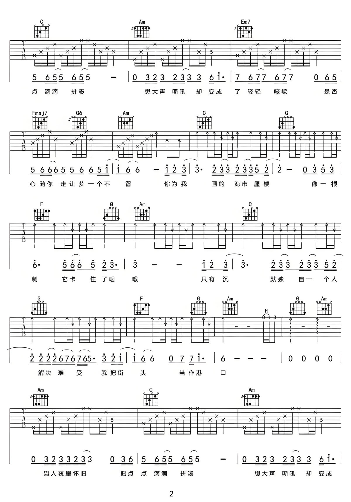 刺吉他譜_羅中旭_C調(diào)和弦彈唱譜_高清掃弦版_圖譜2