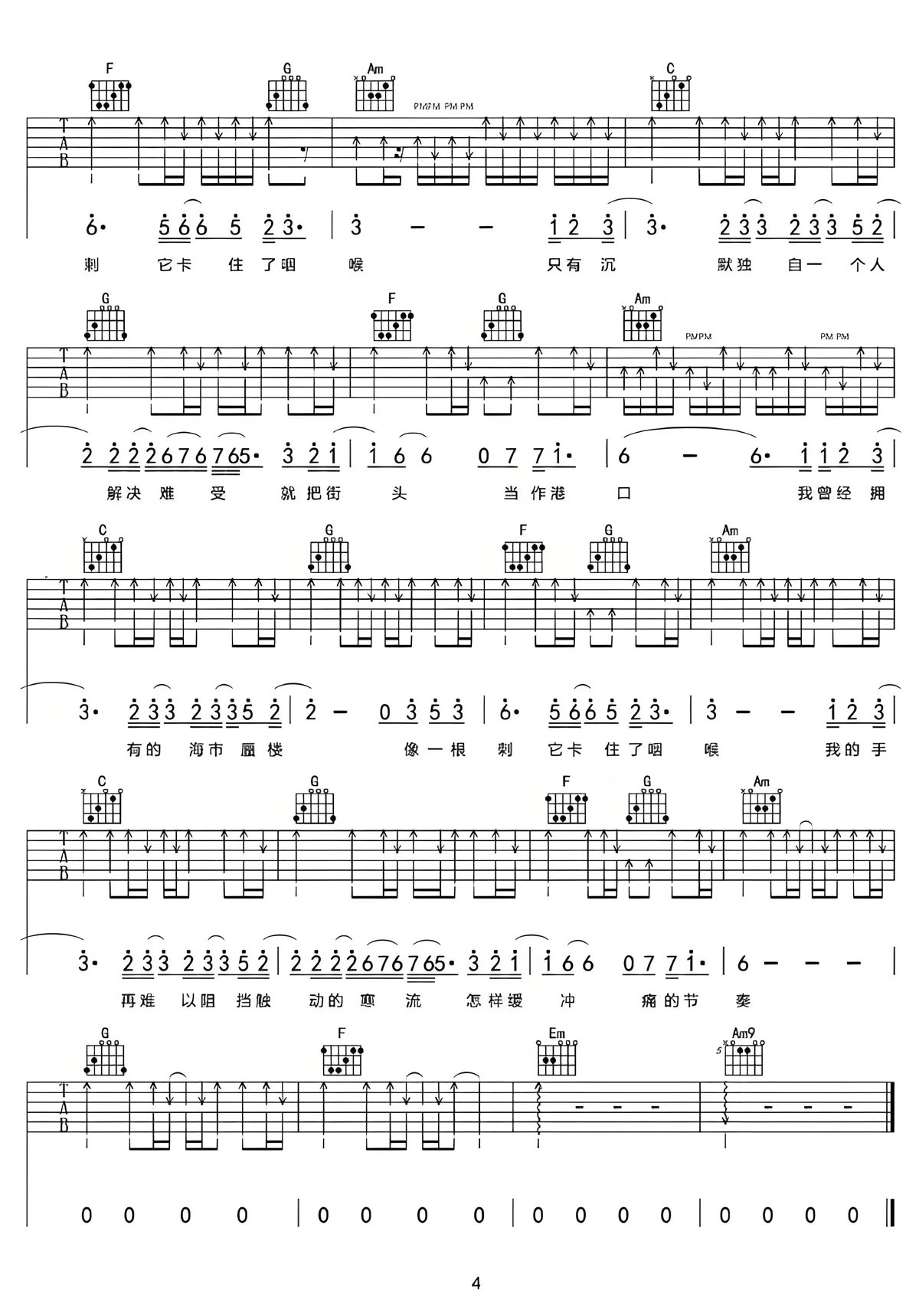 刺吉他譜_羅中旭_C調(diào)和弦彈唱譜_高清掃弦版_圖譜4