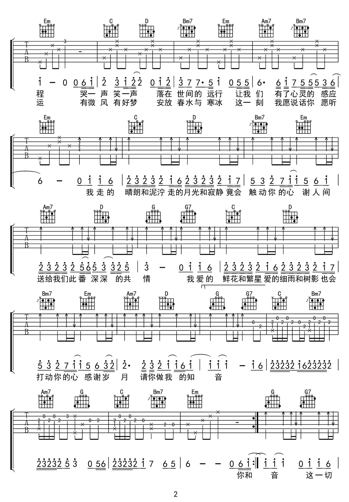 人間共鳴吉他譜_李建_G調和弦彈唱譜_高清帶前奏_圖譜2