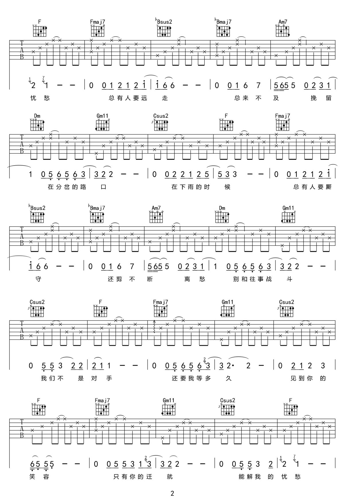 守候吉他譜_趙英俊_C調和弦彈唱譜_高清帶SOLO_圖譜2
