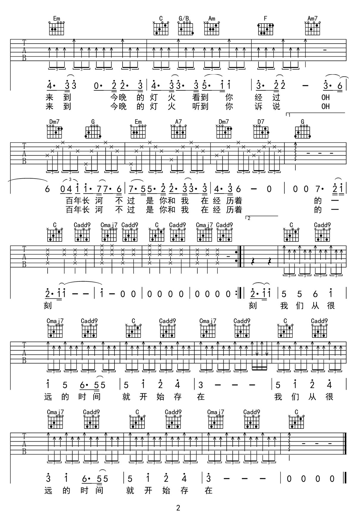 你我經歷的一刻吉他譜_王菲_C調和弦彈唱譜_高清新編_圖譜2