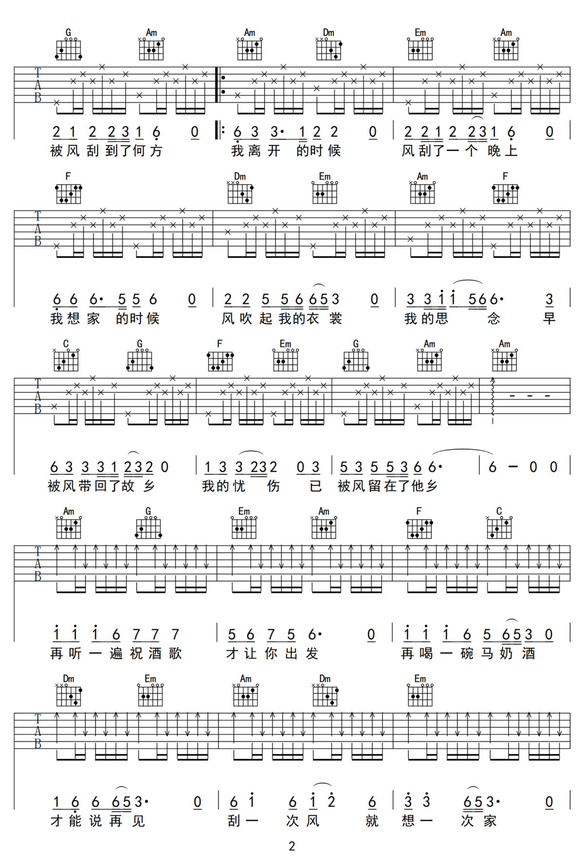 刮一次風就想一次家吉他譜_王雄斌_C調和弦彈唱譜_高清完整版_圖譜2