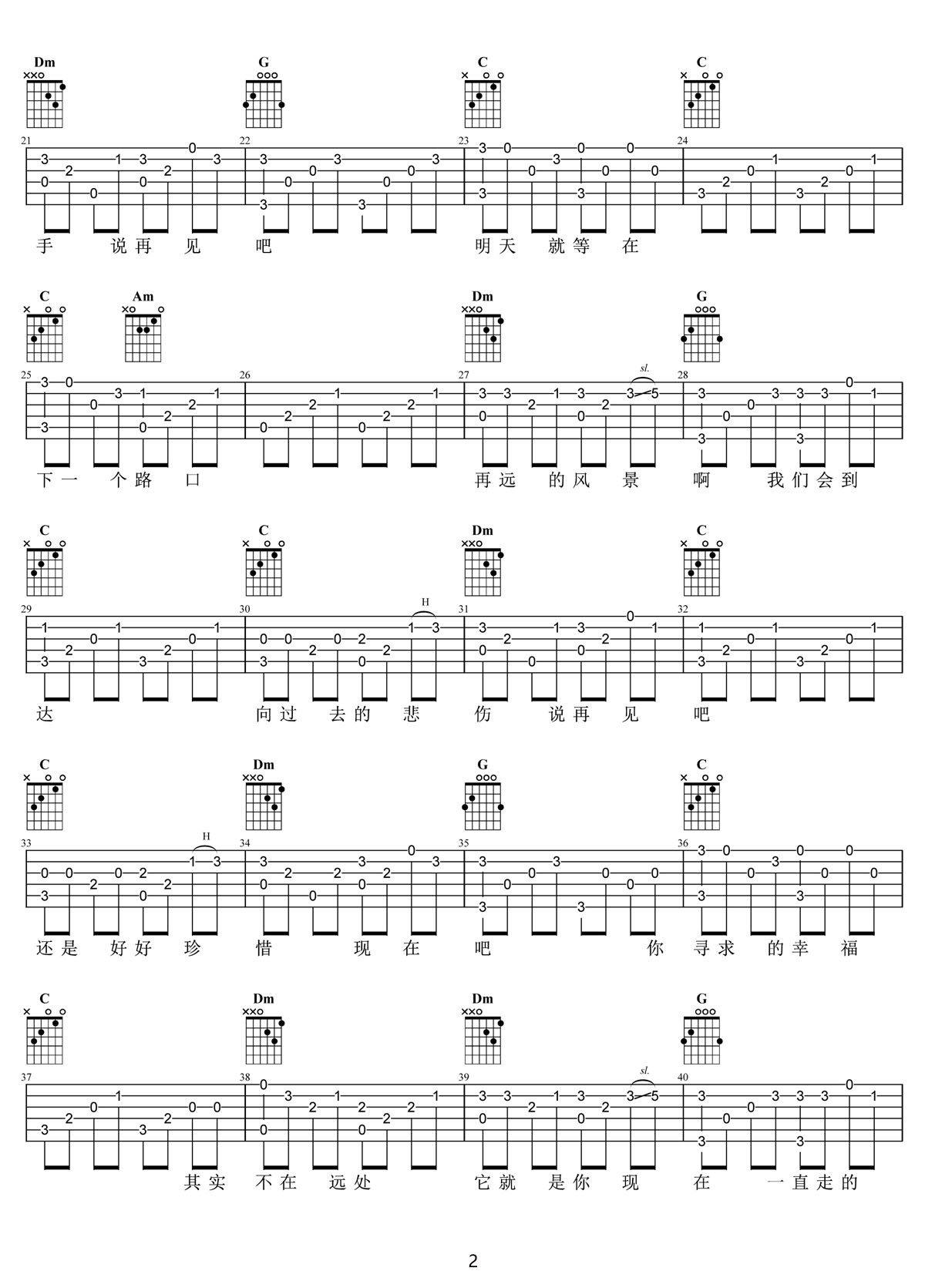 啟程吉他譜_水木年華_C調指彈/獨奏譜_老歌新編_圖譜2