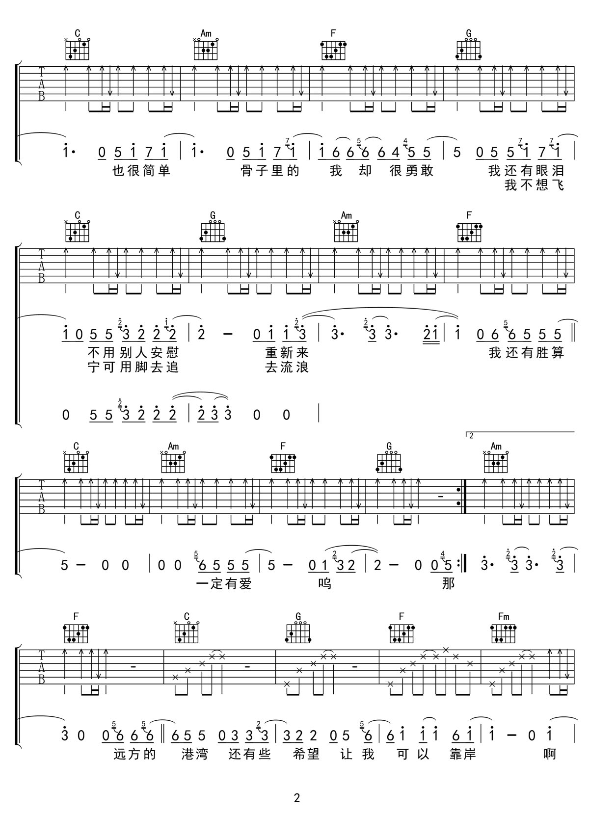 骨子里的我吉他譜_李代沫_C調(diào)和弦彈唱譜_完整帶前奏_圖譜2