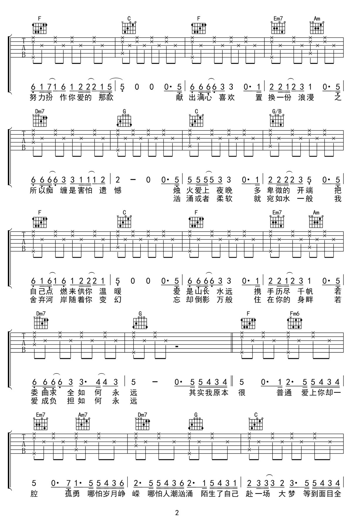 愛(ài)過(guò)你的人吉他譜_楊千嬅_C調(diào)和弦彈唱譜_老歌重制_圖譜2