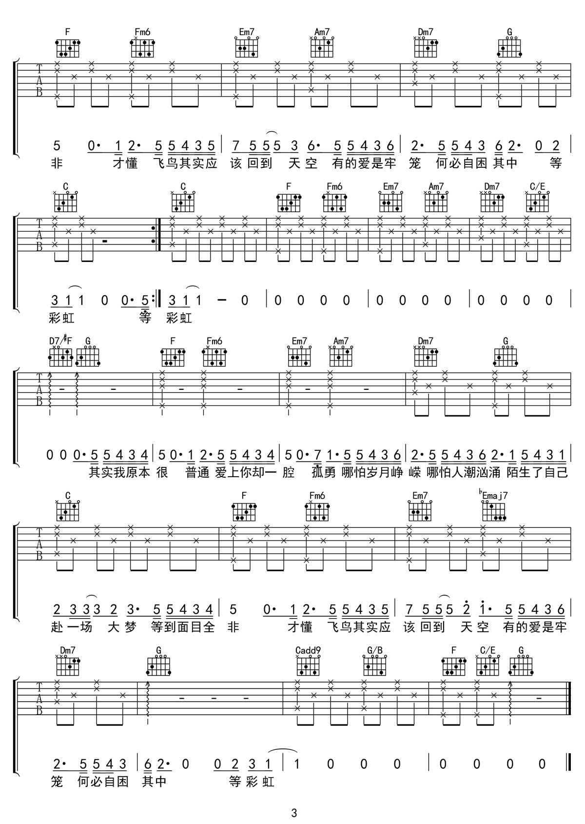 愛(ài)過(guò)你的人吉他譜_楊千嬅_C調(diào)和弦彈唱譜_老歌重制_圖譜3