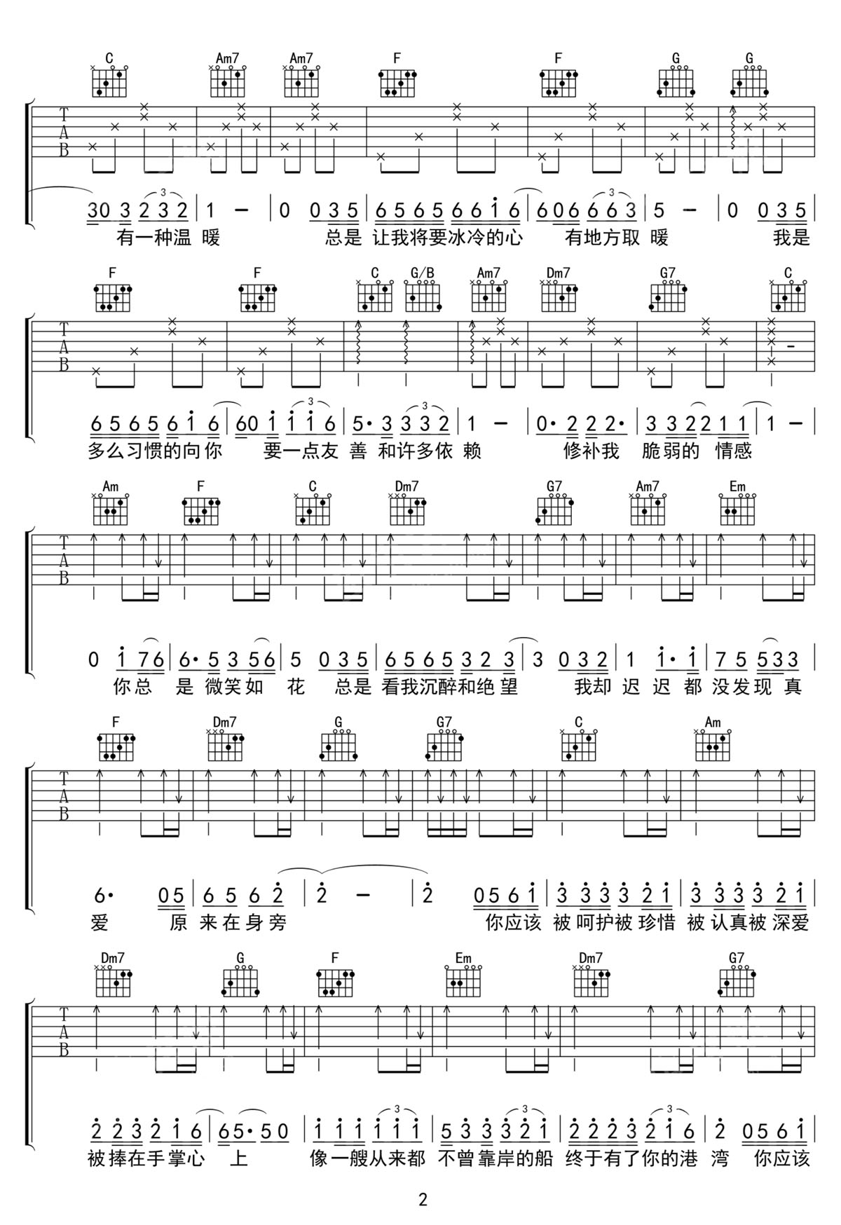 小小的太陽吉他譜_張宇_C調和弦彈唱譜_老歌重編_圖譜2