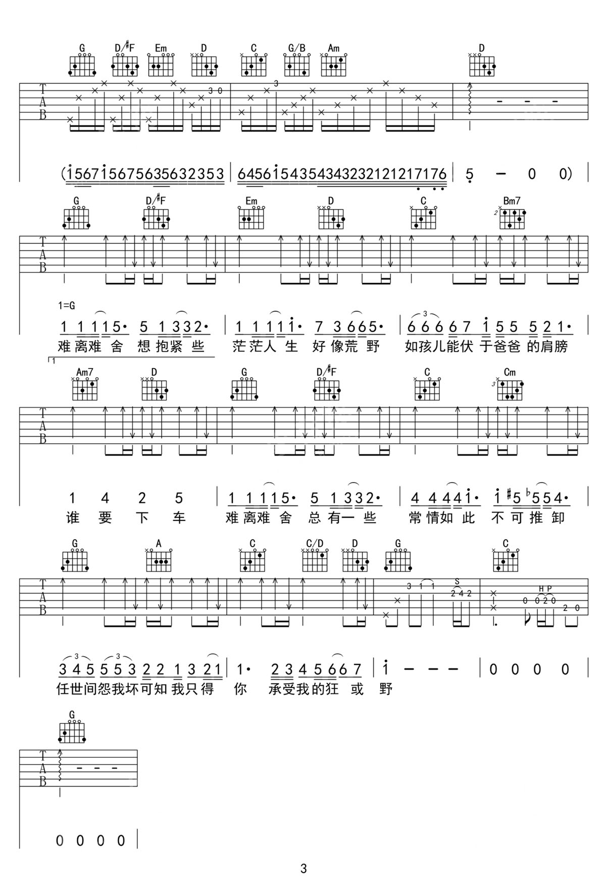 單車吉他譜_陳奕迅_G調和弦彈唱譜_完美帶前奏_圖譜3