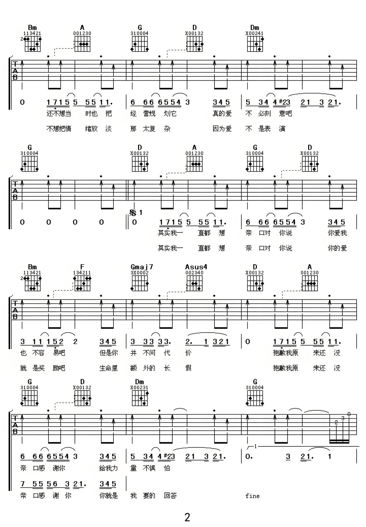 其實我一直想對你說吉他譜_莫文蔚_D調(diào)和弦彈唱譜_高清重制版_圖譜2