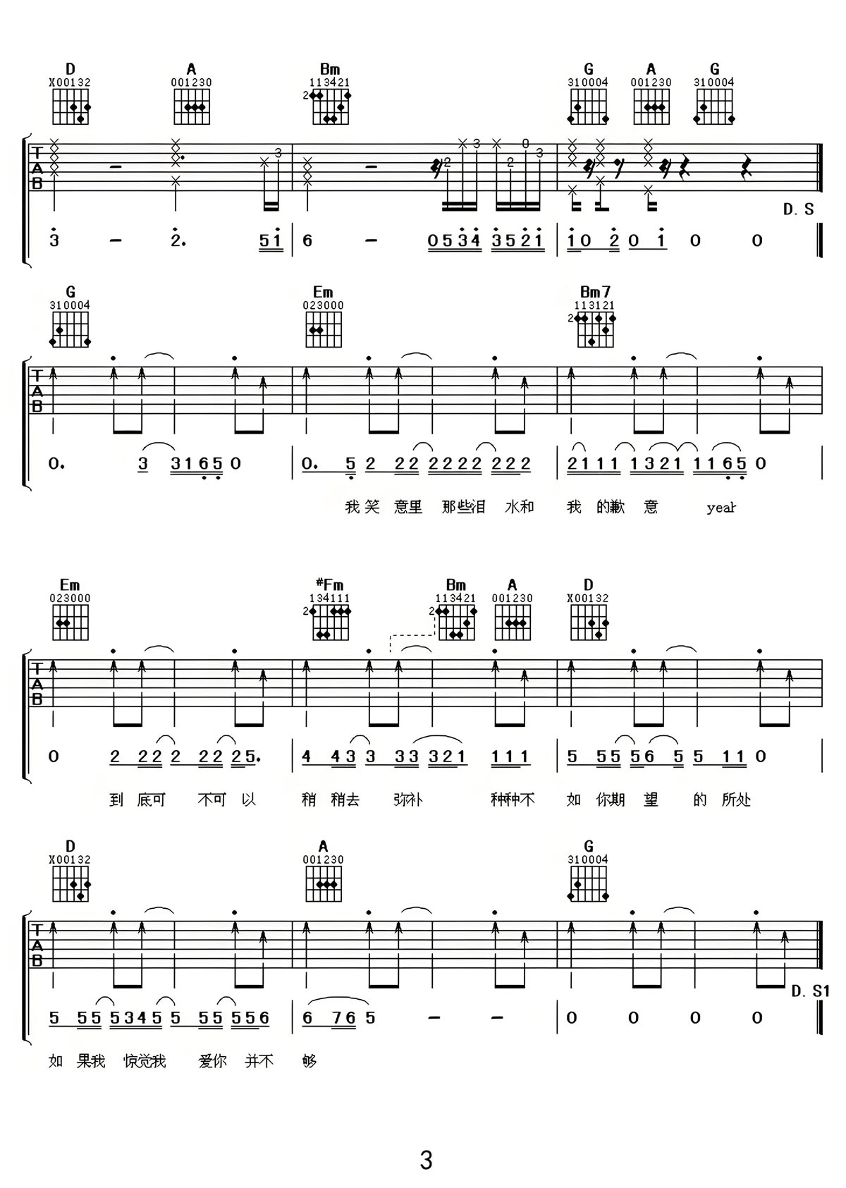 其實我一直想對你說吉他譜_莫文蔚_D調(diào)和弦彈唱譜_高清重制版_圖譜3