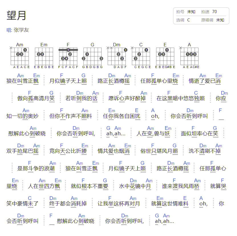 望月吉他譜_張學友_C調和弦彈唱譜_圖譜1