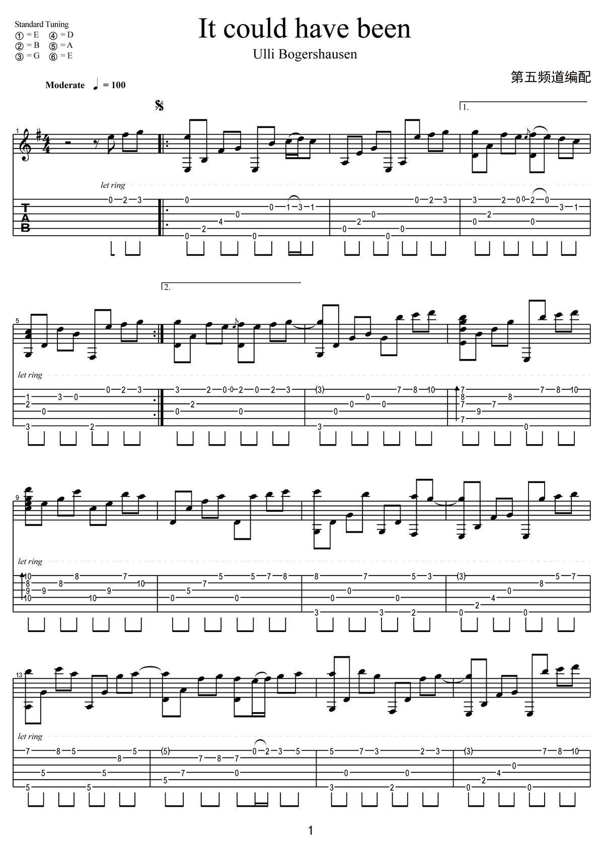 It Could Have Been吉他譜_Ulli Bogershansen_C調指彈/獨奏譜_高清_圖譜1