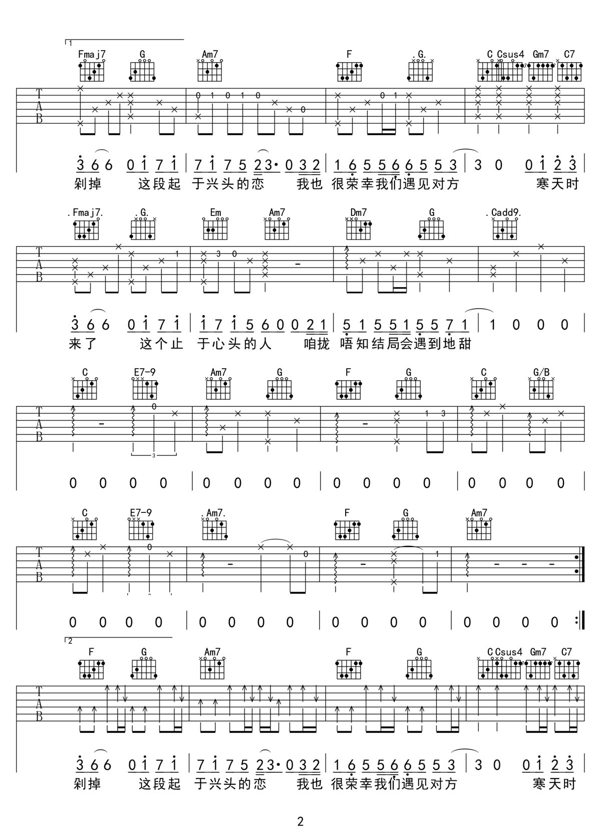 剁戀吉他譜_王以諾_C調和弦彈唱譜_高清完整版_圖譜2