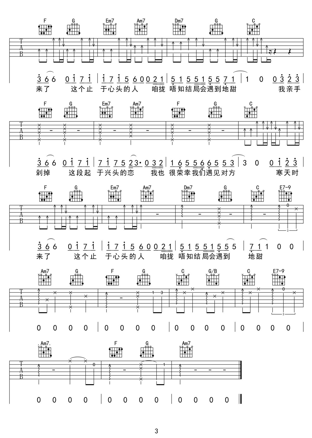 剁戀吉他譜_王以諾_C調和弦彈唱譜_高清完整版_圖譜3