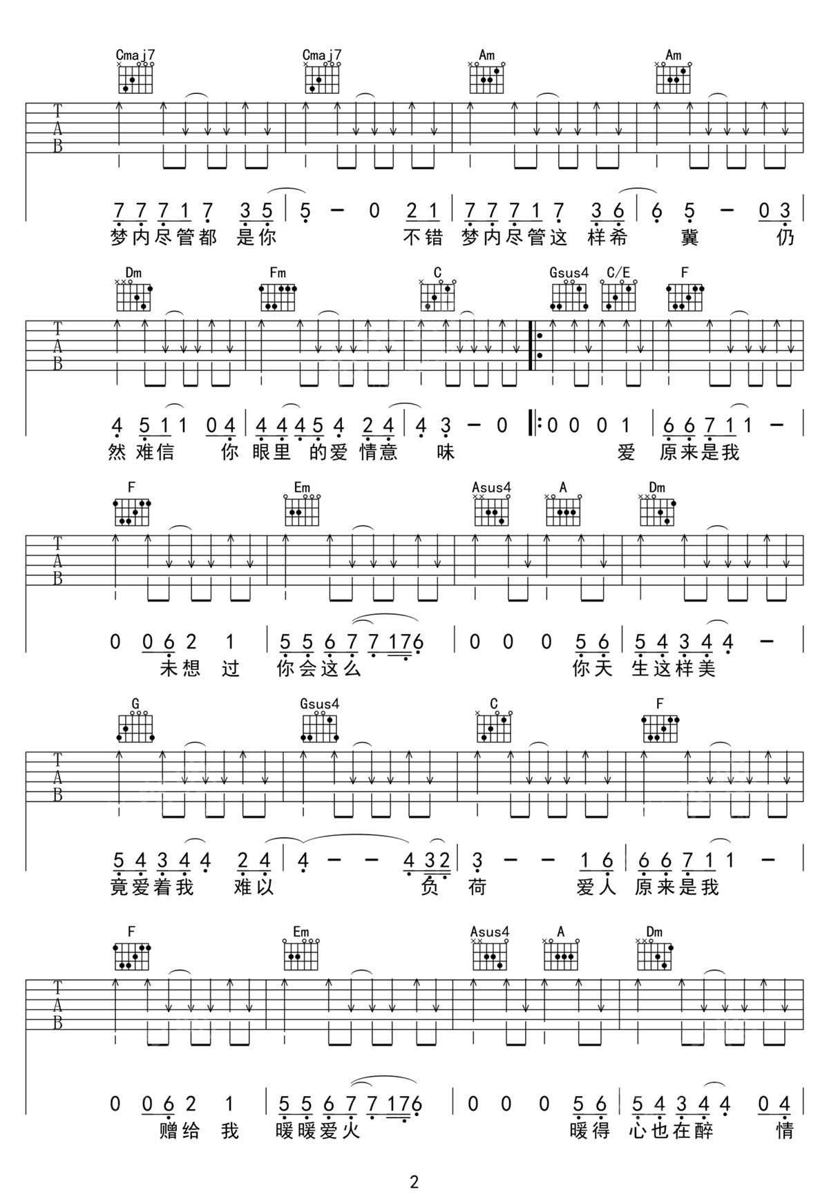 你是我今生唯一的傳奇吉他譜_張學(xué)友_C調(diào)和弦彈唱譜_高清掃弦版_圖譜2