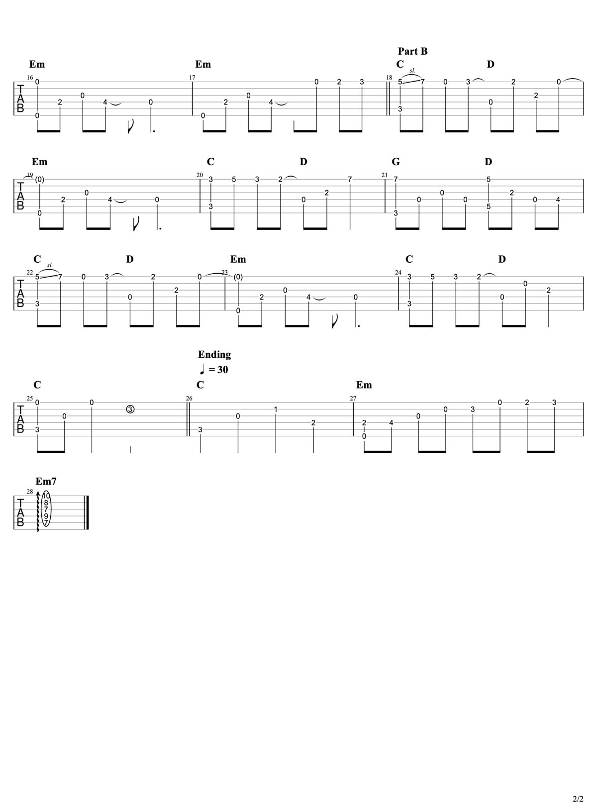 哀與悲吉他譜_六四三_C調指彈/獨奏譜_簡易版_圖譜2