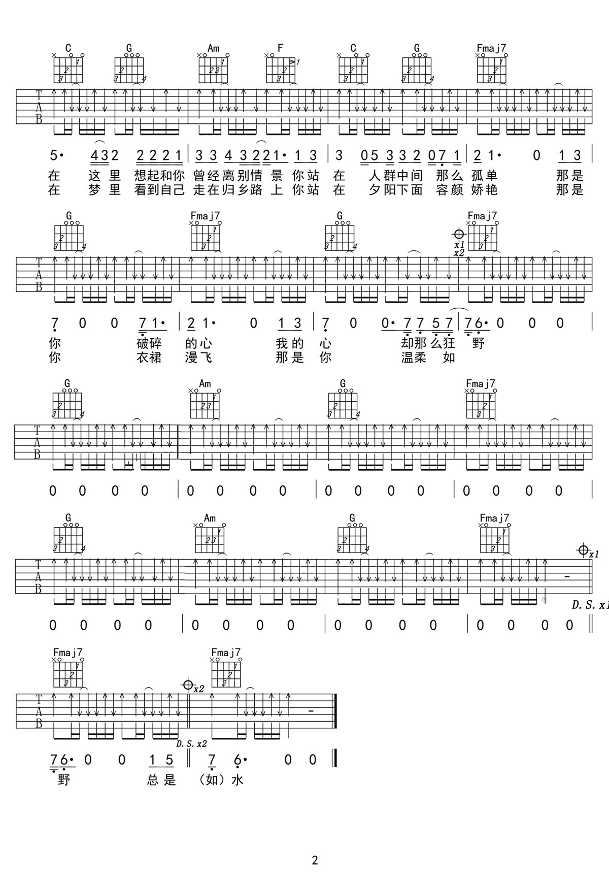 故鄉吉他譜_許巍_C調和弦彈唱譜_高清重制版_圖譜2