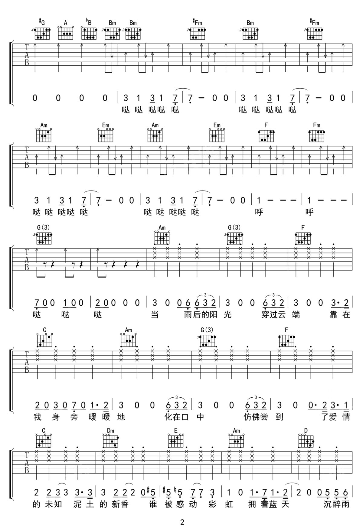 雨后的咖啡吉他譜_snp_C調和弦彈唱譜_高清完整版_圖譜2
