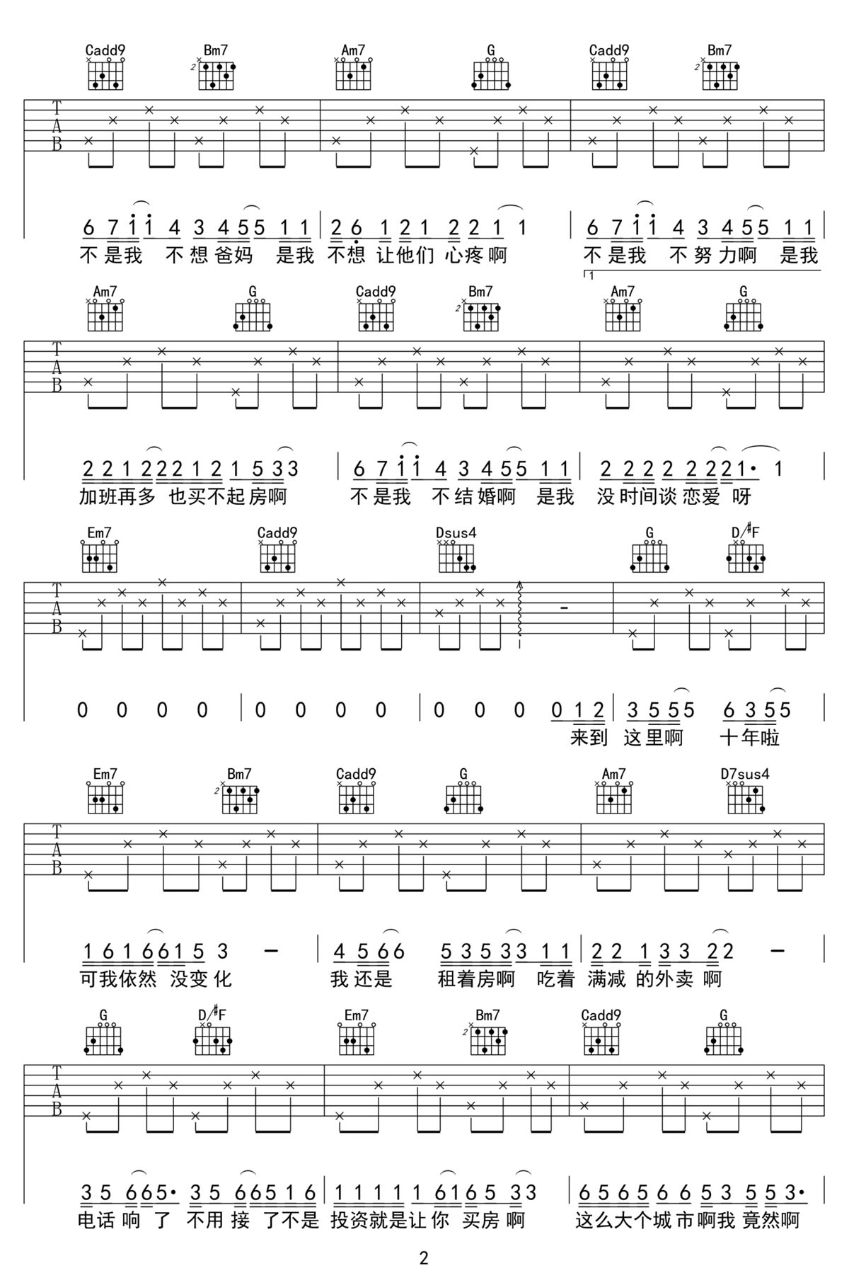 不是不想吉他譜_蛋糕姐姐_G調(diào)和弦彈唱譜_簡單版_圖譜2