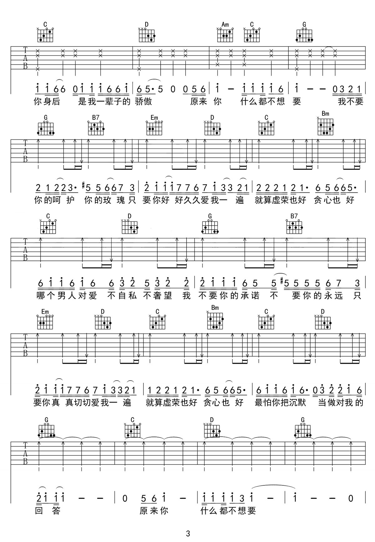 原來你什么都不想要吉他譜_張惠妹_G調(diào)和弦彈唱譜_老歌新編_圖譜3