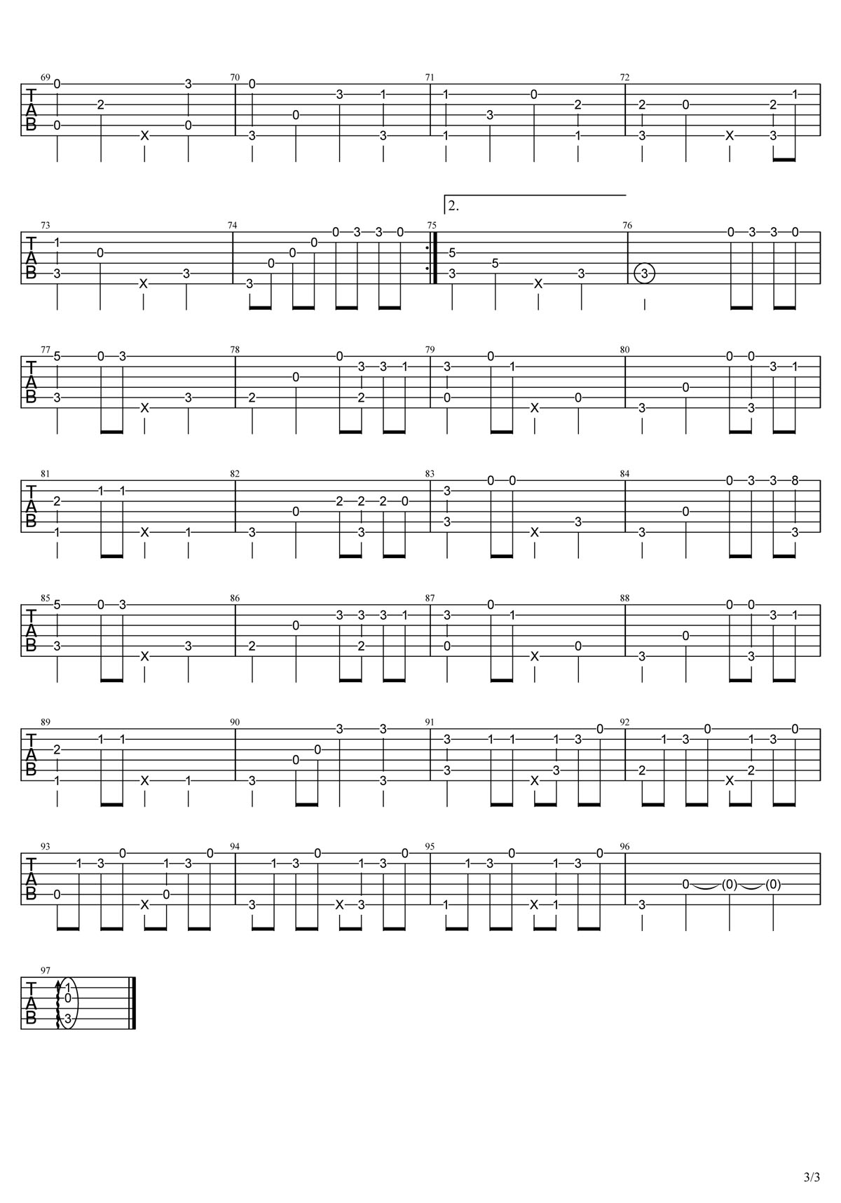 等你等到我心痛吉他譜_張學友_D調指彈/獨奏譜_簡易版_圖譜3