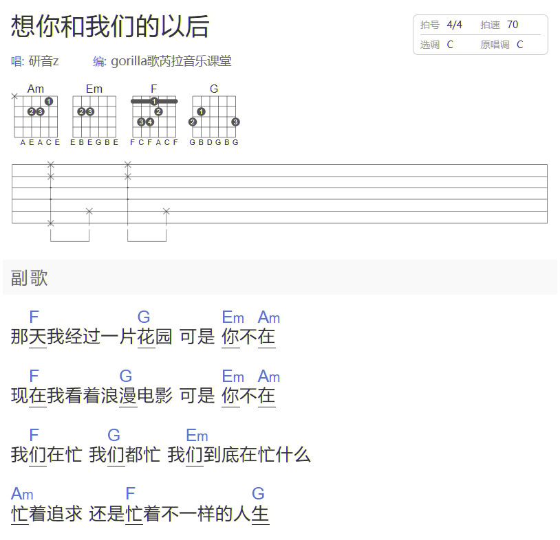 想你和我们的以后吉他谱_苏运莹_C调和弦弹唱谱_和弦版_图谱1