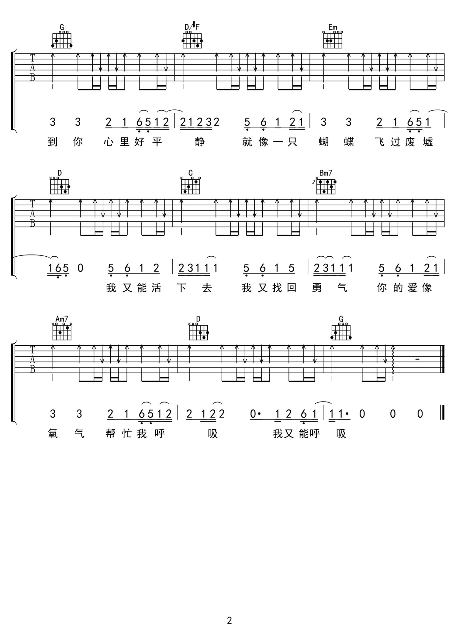 蝴蝶吉他谱_陶喆_G调和弦弹唱谱_高清重制版_图谱2