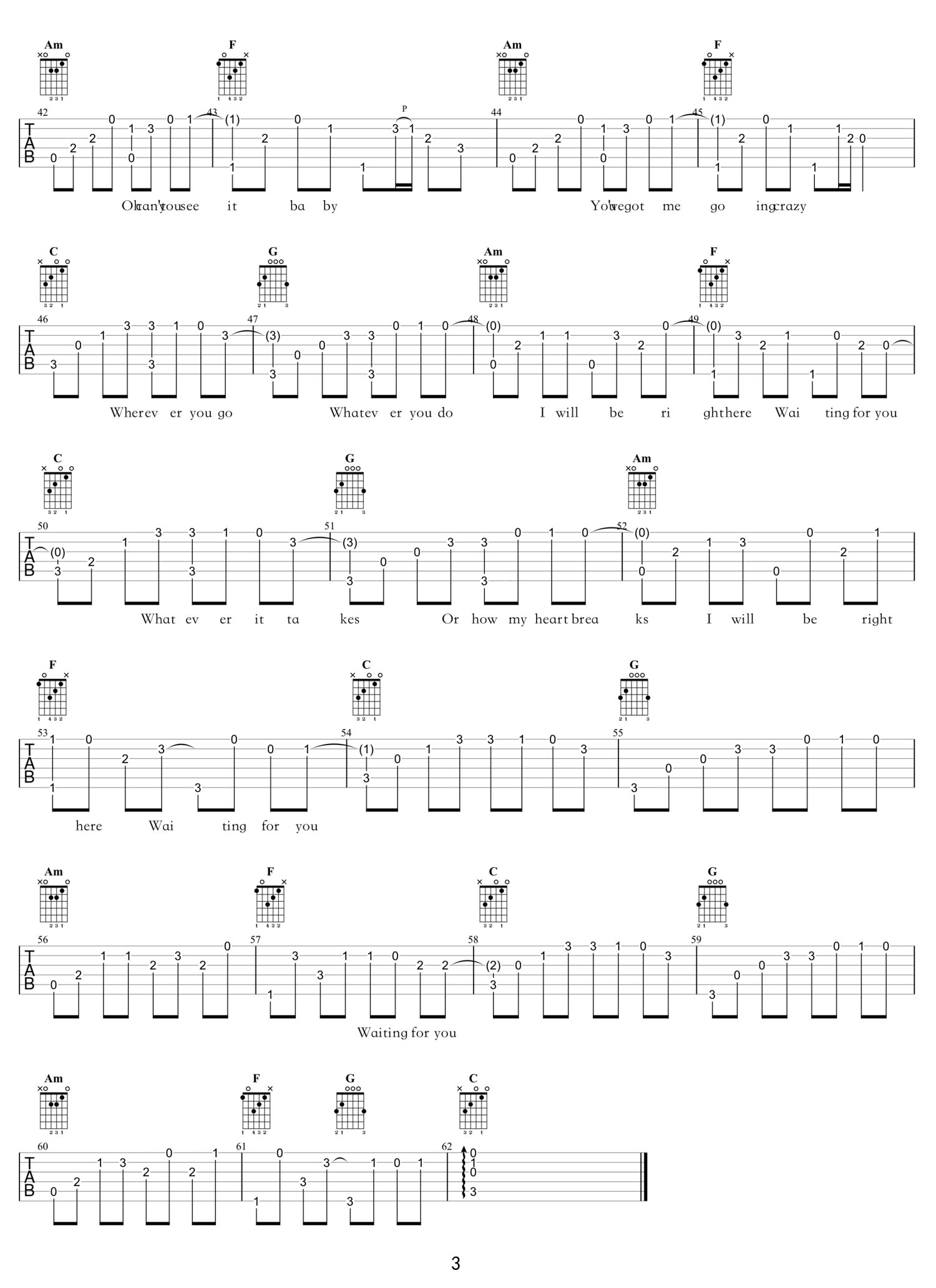 Right Here Waiting(此情可待)吉他谱_Richard Marx_C调指弹/独奏谱_新改编_图谱3