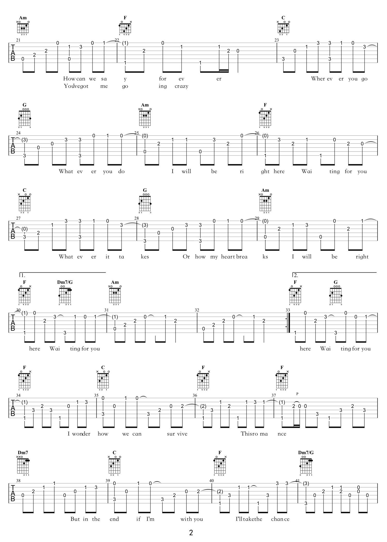 Right Here Waiting(此情可待)吉他谱_Richard Marx_C调指弹/独奏谱_新改编_图谱2